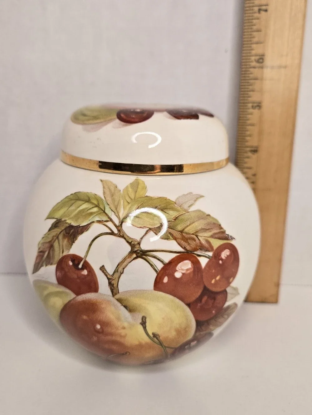 Mason's Patent Ironstone Ginger Jar W/Lid England Fruit Gold Trim Vintage 5